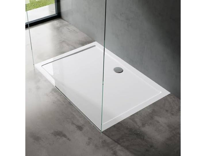 doporro Bac à Douche Rectangulaire 100x120x4cm Receveur de Douche Acrylique\, Blanc\, avec Bonde AL02\, Faro2