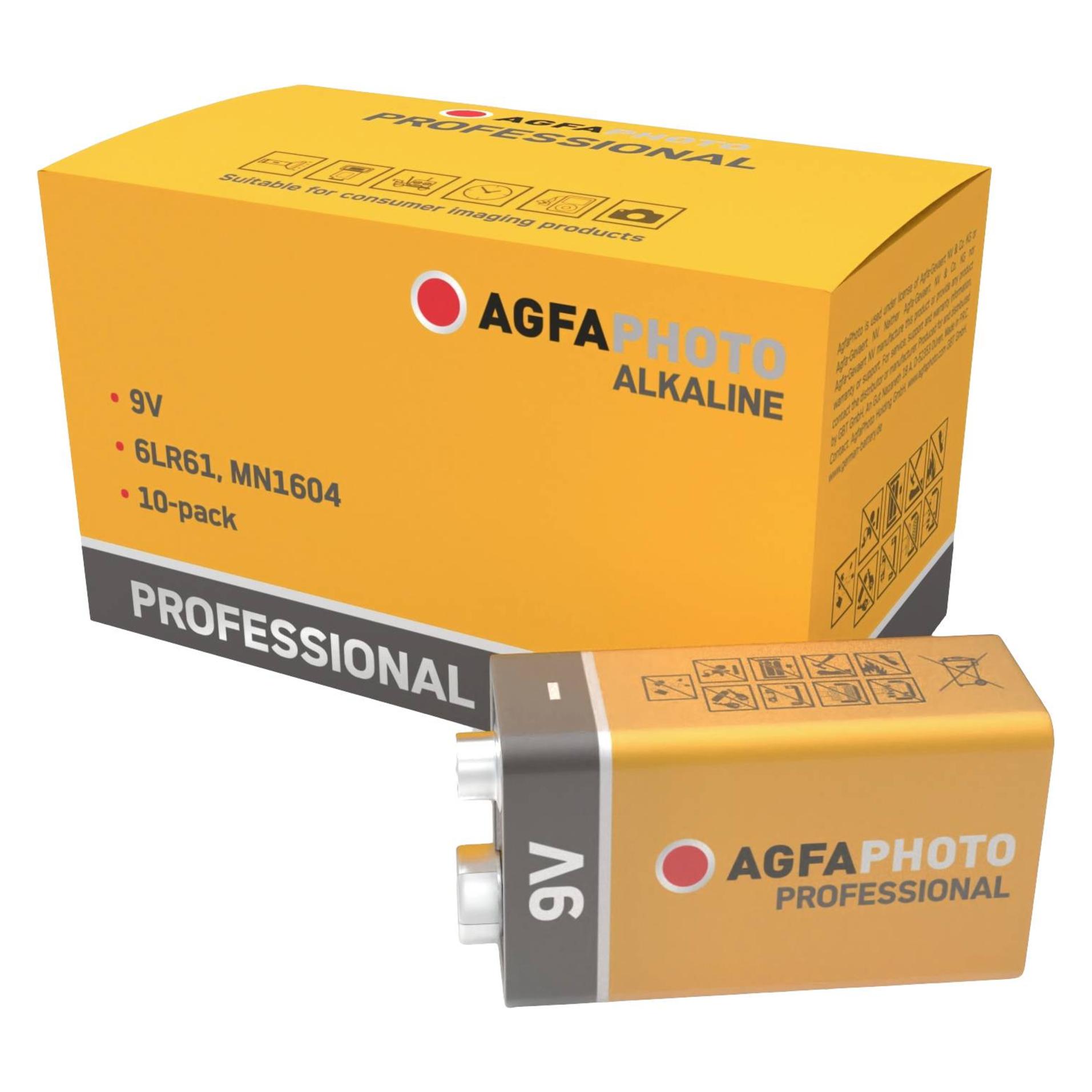 Agfaphoto Professional 6LR61 9 V Block-Batterie Alkali-Mangan 9 V 10 St. (10 Stk., 9V Block) (110-858463)