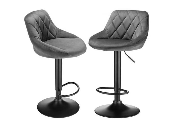 Tabouret de Bar en Velours et Métal Scandinave - Hauteur réglable 84.5 - 105 cm - Gris Mat - YIS