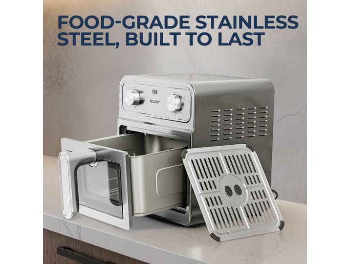 Four à friture sans huile 6,5 L avec fenêtre de visualisation et commande classique par bouton rotatif 80-200 ℃ Cuisson sans rotation à double chauffage, format familial