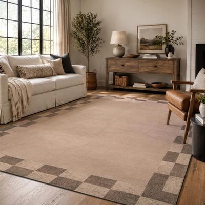 World Rug Gallery Checkerboard Border Machine Washable Non-Slip Backing Area Rug