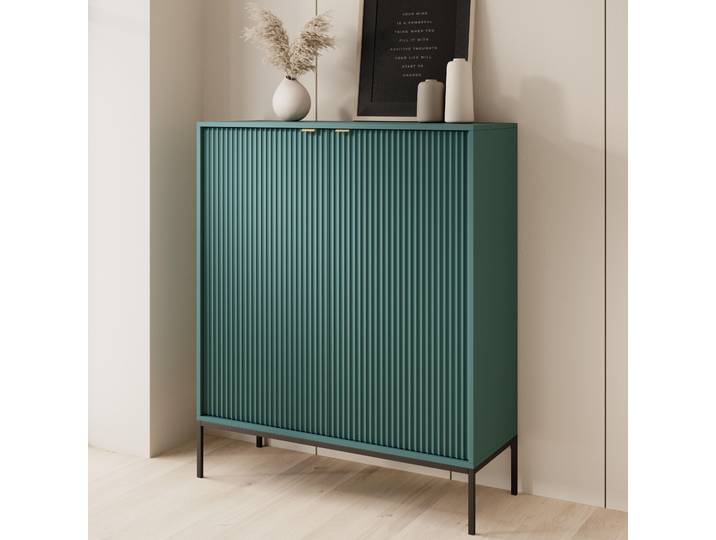 Grüne Moderne Geriffelte Hochkommode KIOTO KW2D Schwarz Gestell Schrank Highboard
