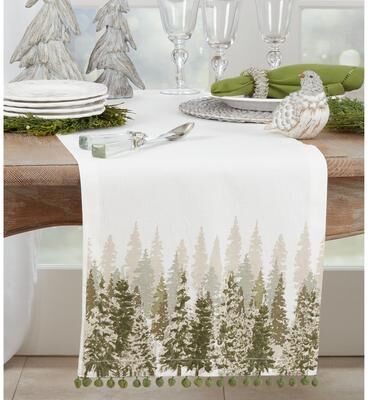 Saro Lifestyle "Christmas Tree Table Runner With Pom Pom Design - 16""x72"""