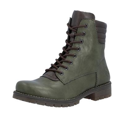 Schnürstiefelette RIEKER, Damen, Gr. 40, grün, Lederimitat, Schuhe Schnürstiefelette, Schnürboots, Profilsohle, mit Blockabsatz