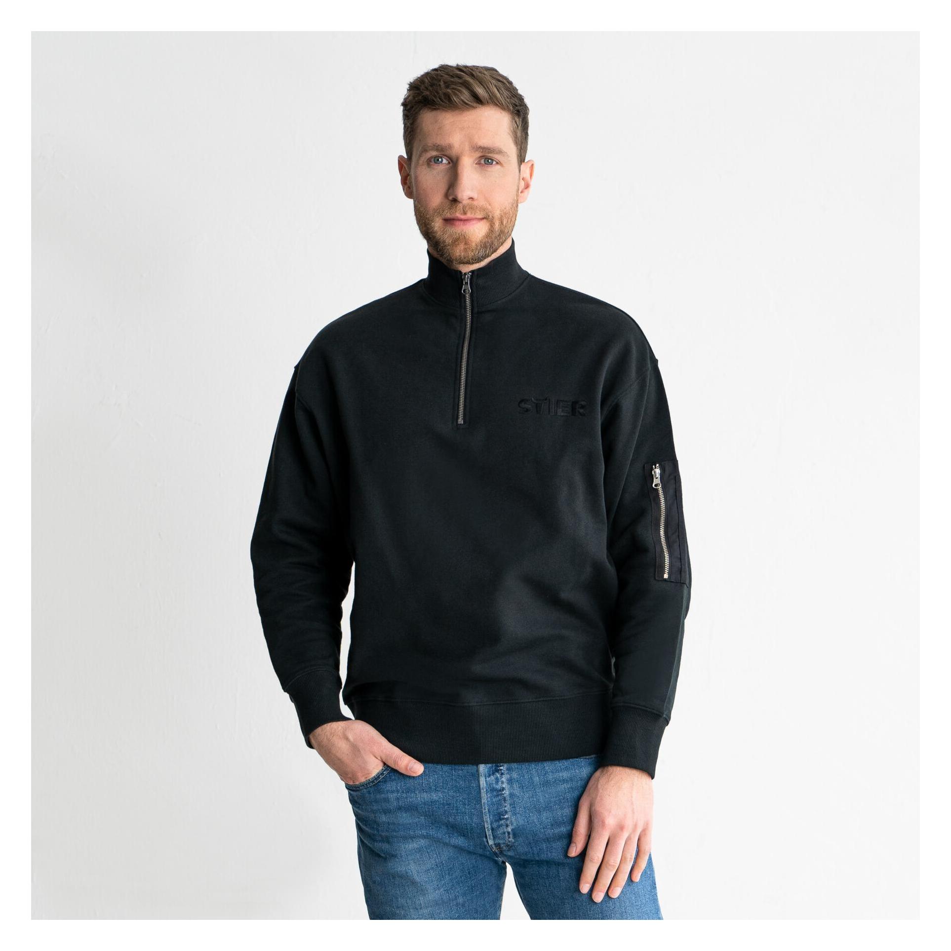 Stier Oversized Zip Sweater Functional Pocket organic cotton M Black (M) (67492784)