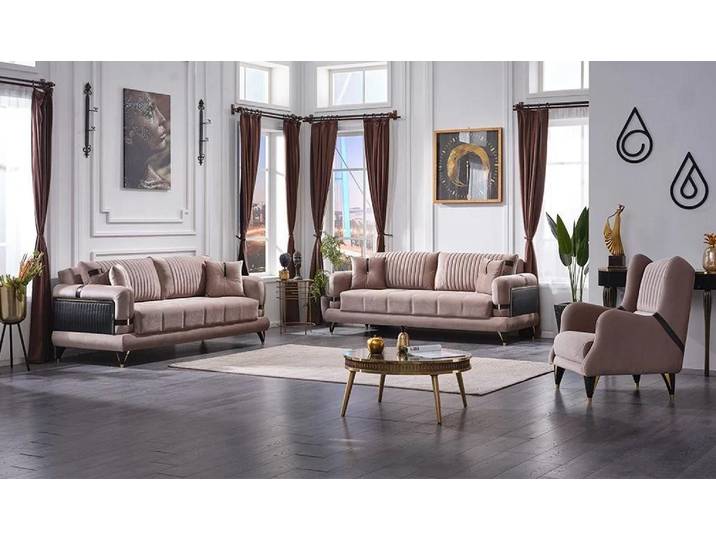 JVmoebel Polstergarnitur Luxuriöse Polstergarnitur in modernem Design für gemütliche Wohnzimmer, (2x Sofa 3 Sitzer / Sessel), Made in Europa