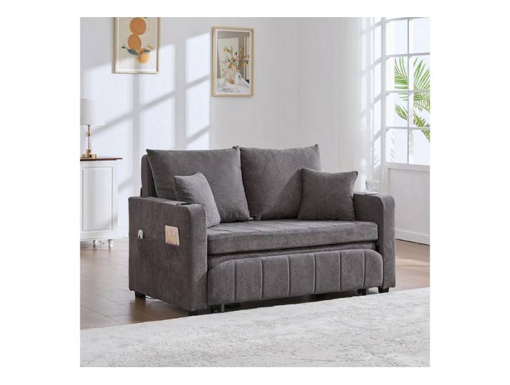 LuxusKollektion Schlafsofa Zweisitzer Sofa Schlafcouch ausziehbar Becherhalter Grau