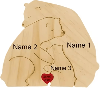 Inspire Curations Personalized Bear Family Puzzle Ornament Custom Name Wooden Keepsake Decor 3 Bears customized