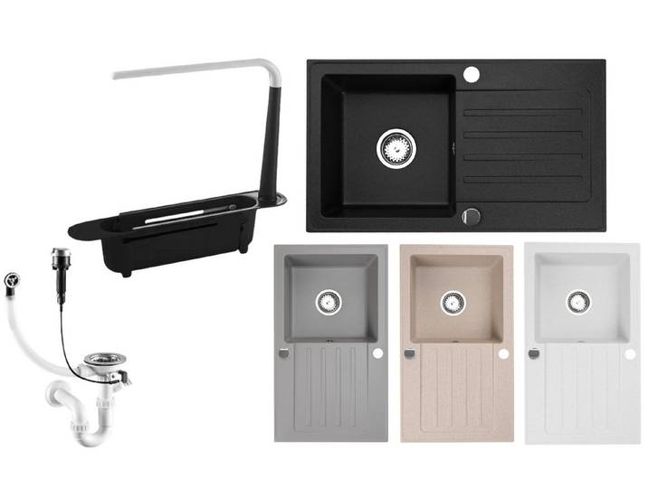 Faizee Möbel Granitspüle Granitspüle 76x44+Organizer (Armatur wählbar)Spülbecken Einbauspüle
