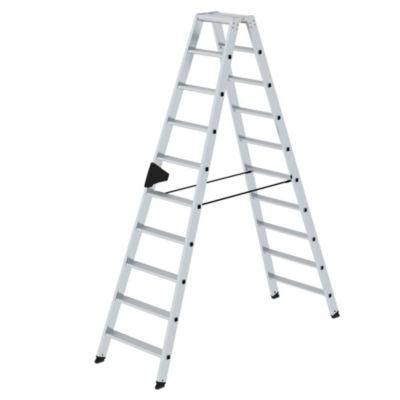 Munk Stufen-Stehleiter, 2 x 10 Stufen, Rechteckrohr-Holme, 80 mm geriffelte Stufen, 150 kg Belastung, nivello® Leiterschuhe, ergo-pad® Griffzone, 4-fach verschraubt