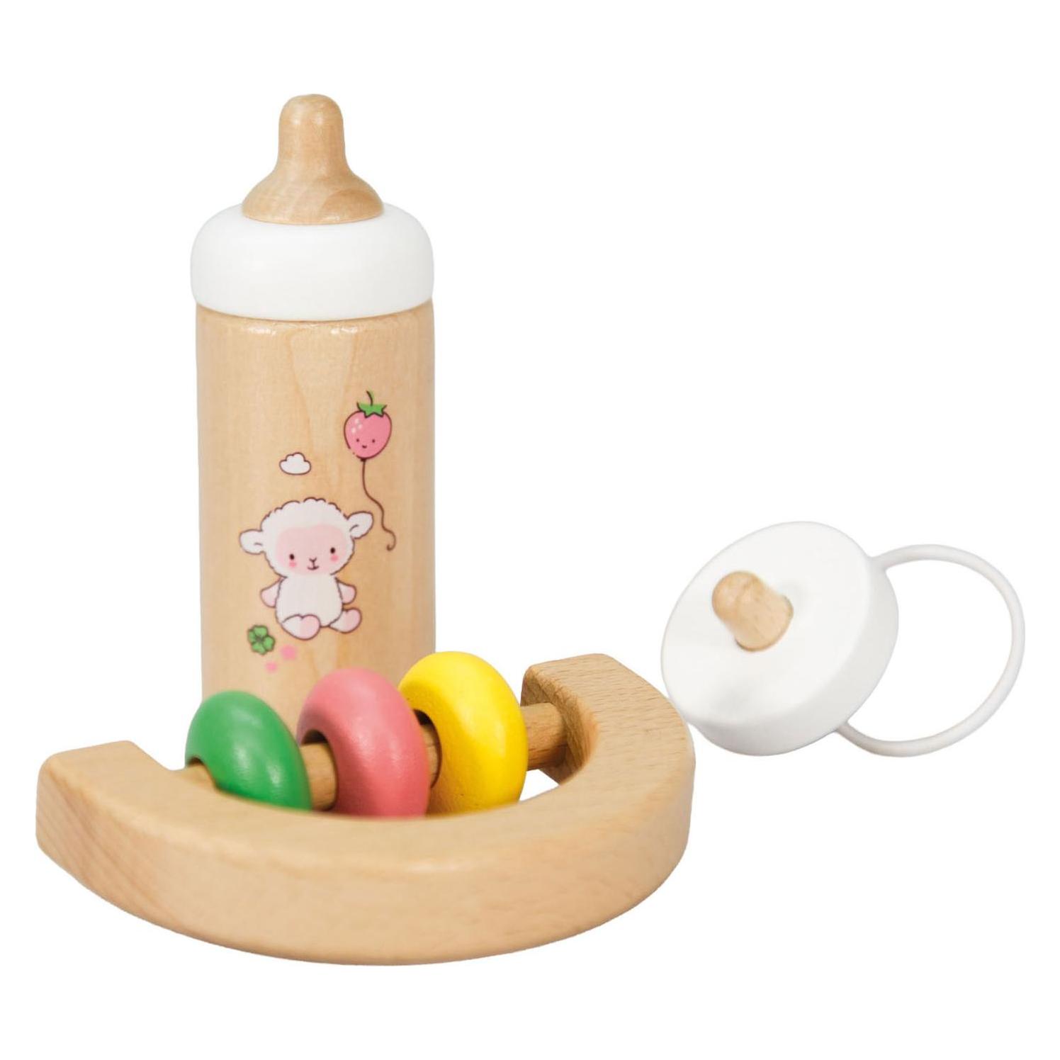Heless Puppen-Babyset "Schäfchen" aus Holz mit Fläschchen, Schnuller Rassel, 3-tlg (67925278)