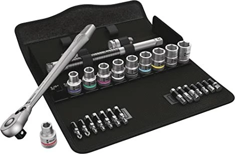 Wera 8100 SC 11 Zyklop Metal-Knarrensatz, zöllig, 1/2" (schwarz/grün, 28-teilig, Vollmetall-Umschaltknarre)
