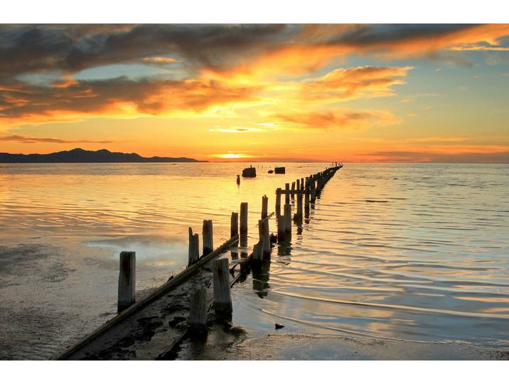 Fototapete PAPERMOON HOLZ-BRÜCKE-ALT STEG MEER OZEAN SEE STRAND SONNE KÜSTE , bunt, B:2,5m L:1,86m, Vlies, Tapeten, Fototapete