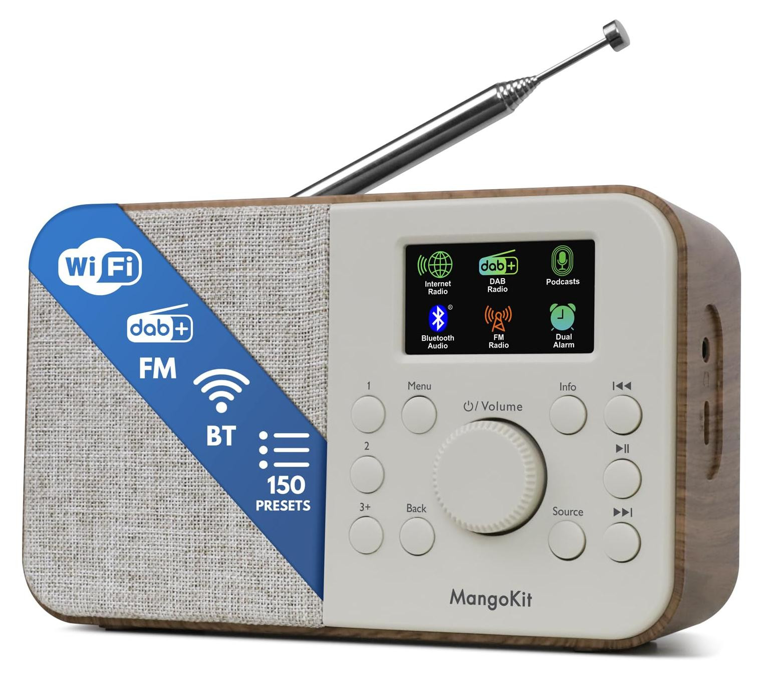Selius Draagbare DAB-radio met Bluetooth en DAB/DAB+, Walnoot