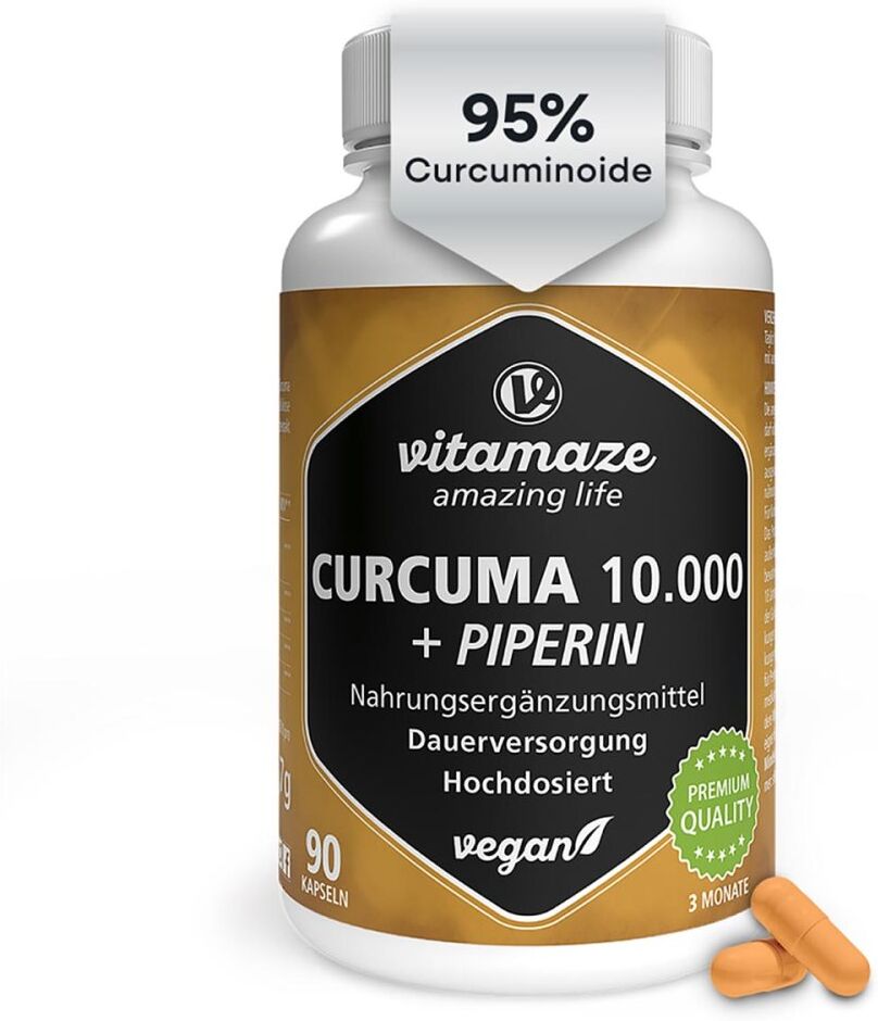 Curcuma 10.000 + Piperin Hochdosierte Kapseln Vegan