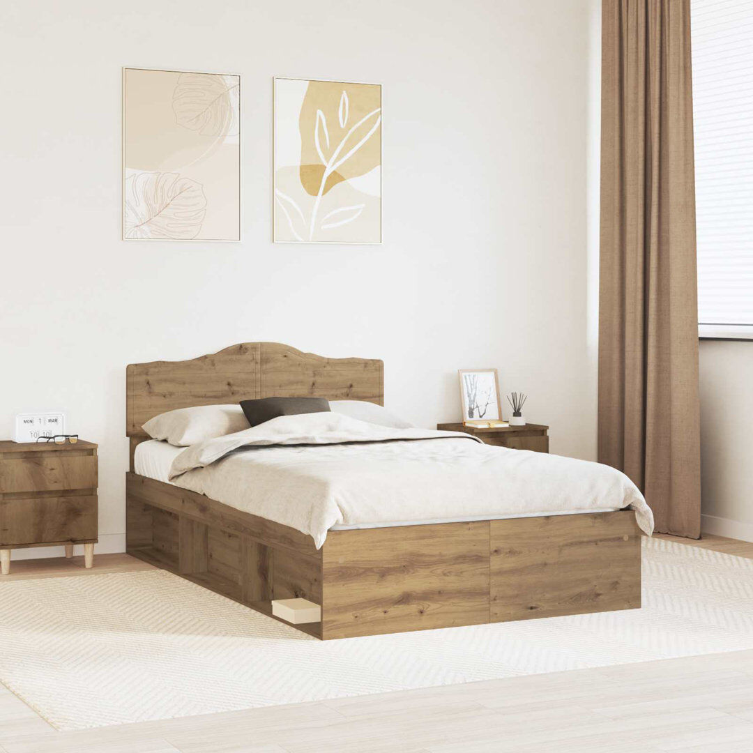 17 Stories Solid Wood Bed Frame Artisian Oak Small Double (4')