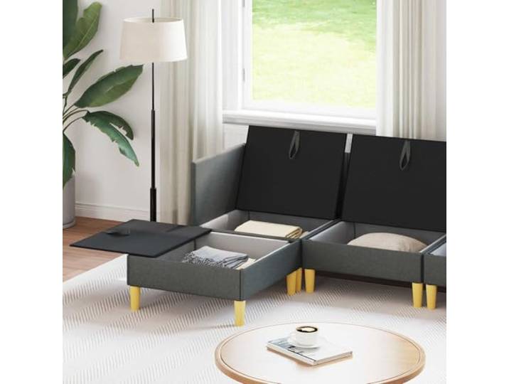 KTHLBRH Modulares Sofa-Set, 5-Sitzer, Dunkelgrau mit Stauraum Langlebiger Stoff, abnehmbare Kissen, modulares Design, einfache Pflege