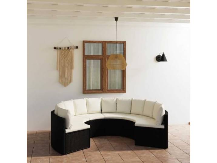 Résine tressée avec coussins rembourrés Salon en éventail Noir 6 pièces Salon de jardin 6pcs Résine tressée Noir avec coussins, Canapé exterieur modulable, Ensemble mobilier patio pour terrasse