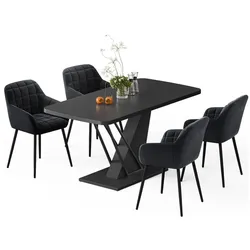Vicco, Essgruppe, Esstisch-Set Fenaro, Schwarz, 120 x 80 cm mit 4 Esszimmerstühlen