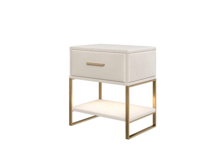 Shopentra Nachttisch 2er Set Beige LED 40x31x50 cm, 31x50x40 cm, Schlafzimmer, Nachtkästchen