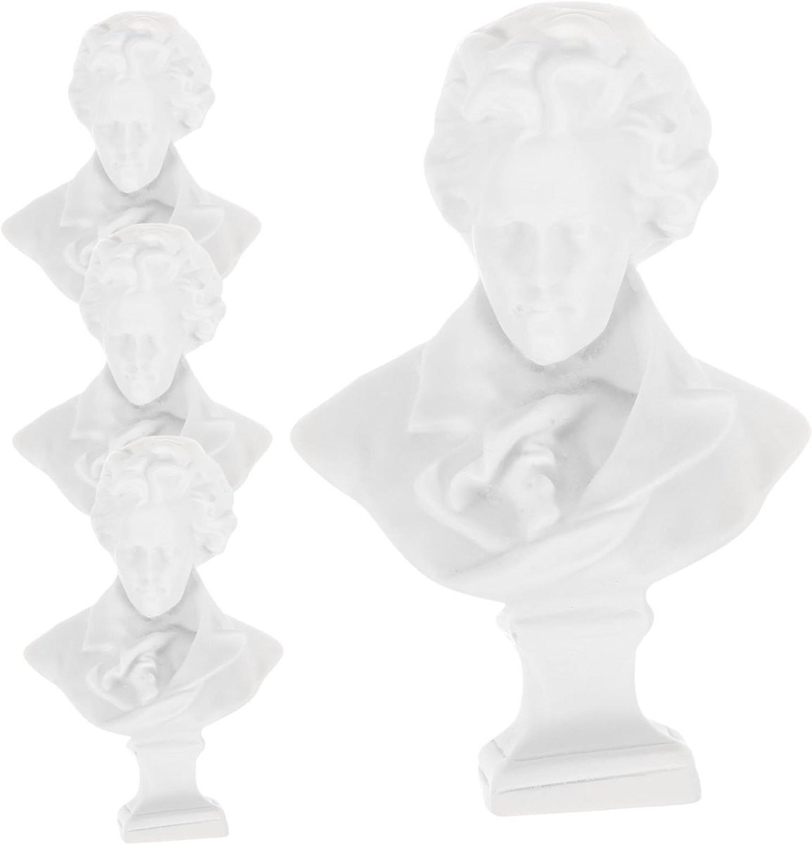 Set van 4 Mini Muzikant Beeldjes van Klassieke Composers voor Bureau Decoratie, Wit, Hoogte: 7 cm