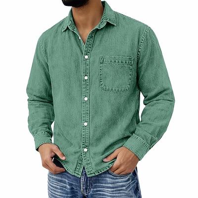 Herren Hemd Freizeithemd Vintage-Shirt Knopfhemd Schwarz Hellgrün Wein Marineblau Blau Langarm Einfach Revers Ausgehen Streetwear Tasche Bekleidung Mode Retro Vintage