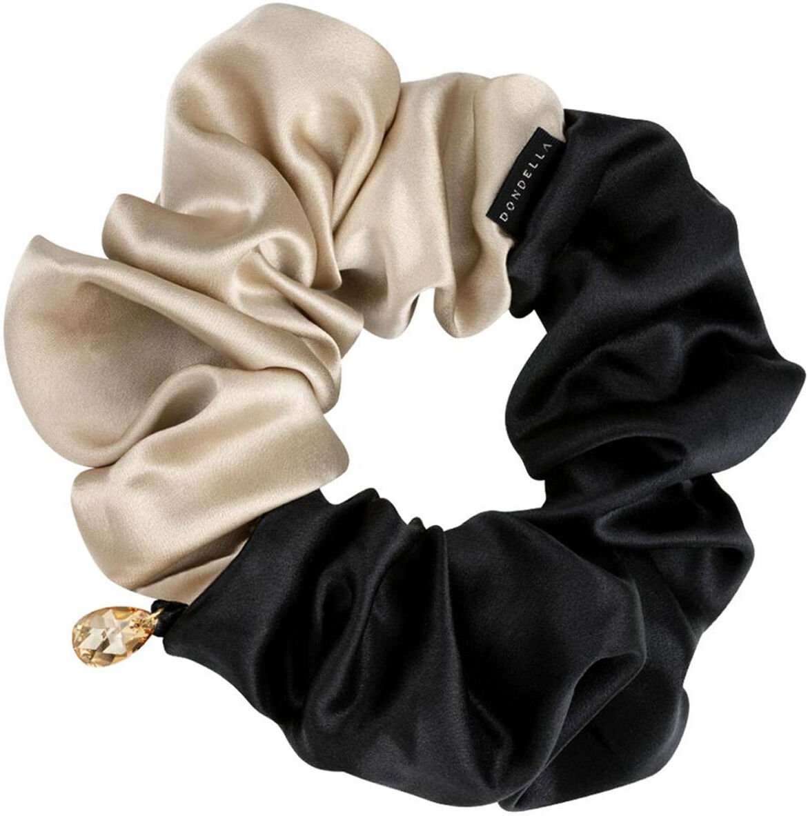DONDELLA Luxury Silk Black & Beige Scrunchie Hair Ring 14cm