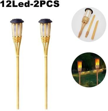 Uplifted Goods Solar LED Flame Effect Bamboo Garden Light 2pcs