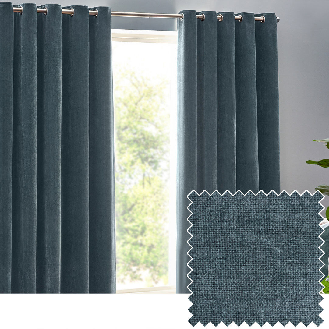 Yard Heavy Chenille Room Darkening Eyelet Curtains Marine 117cm Width x 183cm Drop