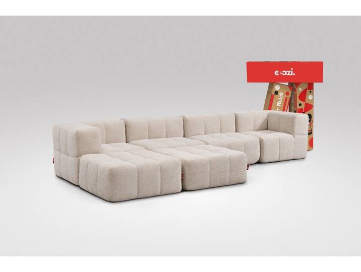 6-tlg. Modulsofa Beige – 2 Eckteile, 2 Mittelteile, 2 Hocker