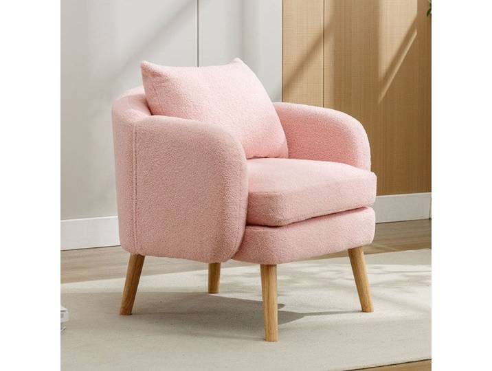 Fauteuil Canapé Fauteuil avec coussin à pieds en bois massif Teddy Tissu Rose