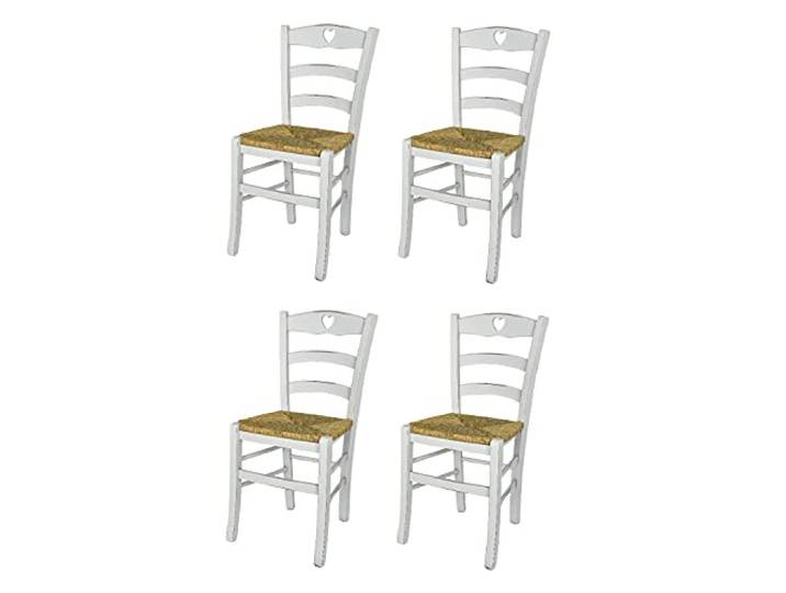 t m c s Tommychairs - 4er Set Stühle Cuore für Küche und Esszimmer, Robuste Struktur aus lackiertem Buchenholz im Shabby Chic Stil, handwerklich antik behandelt und Sitzfläche aus Stroh