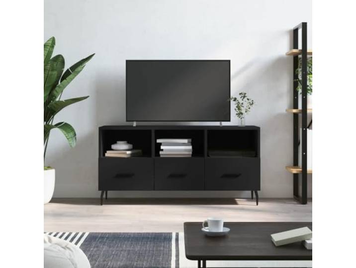 HEFZGDB TV-Schrank Schwarz 102x36x50 cm Holzwerkstoff mit 3 Fächern und 3 Schubladen, Stauraum Möbel, Eisenbeine, stabile Oberplatte für Wohnzimmer Medienregal Aufbewahrung