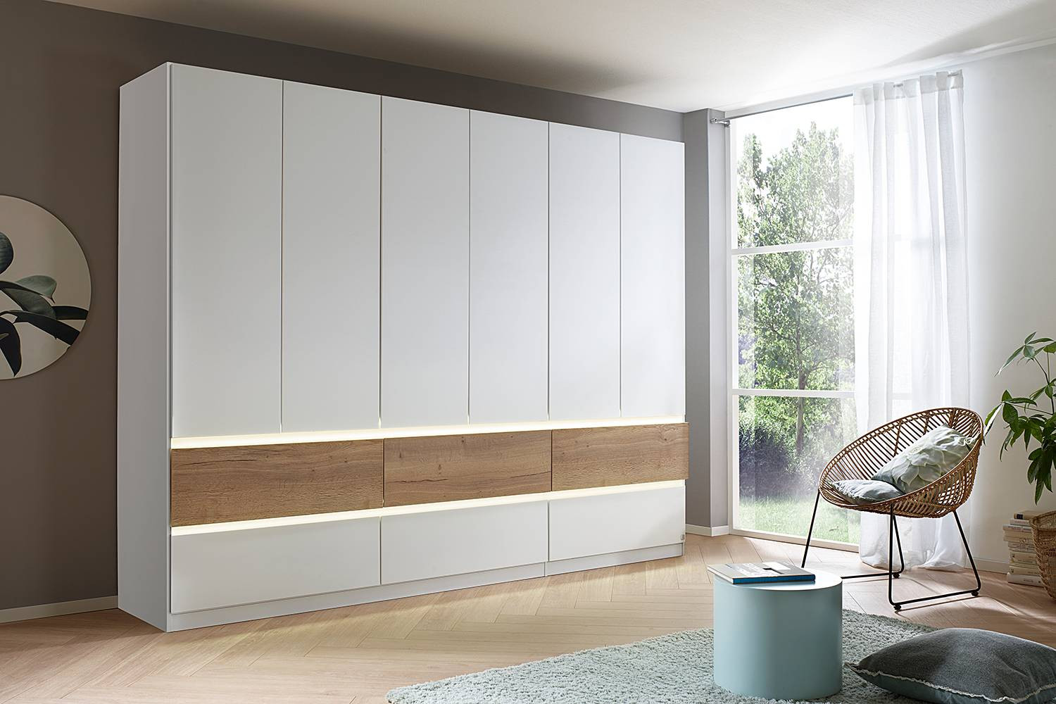 home24 Winnipeg Draaideurkast met LED-verlichting, wit/alpinewit