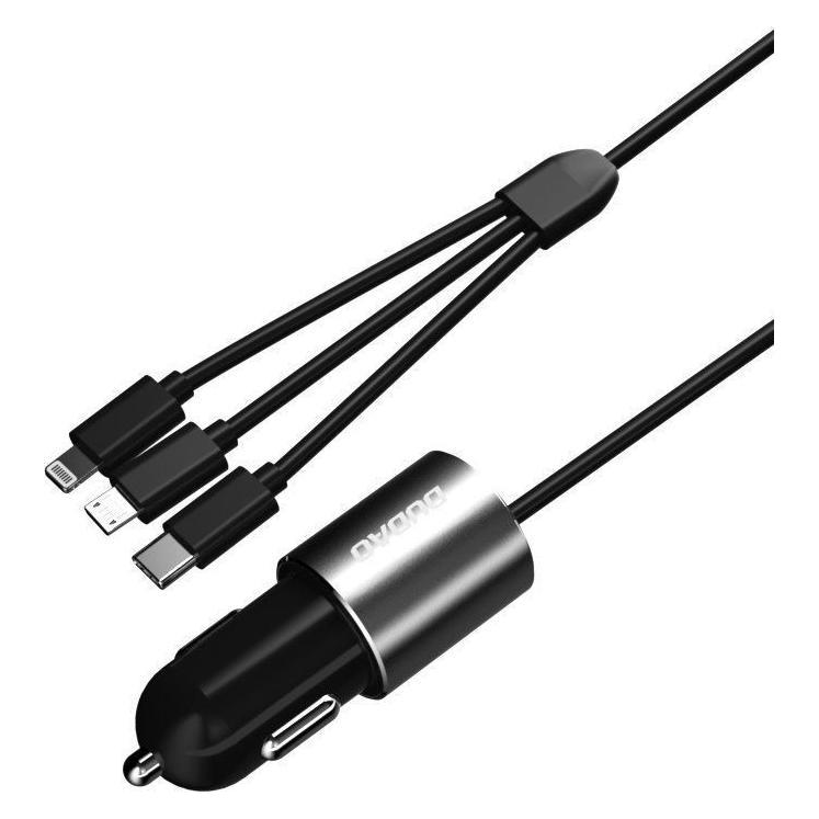 Dudao R5Pro 1x USB, 3.4A car charger + 3in1 USB-C / Micro USB / Lightning cable (gray) (R5ProN)