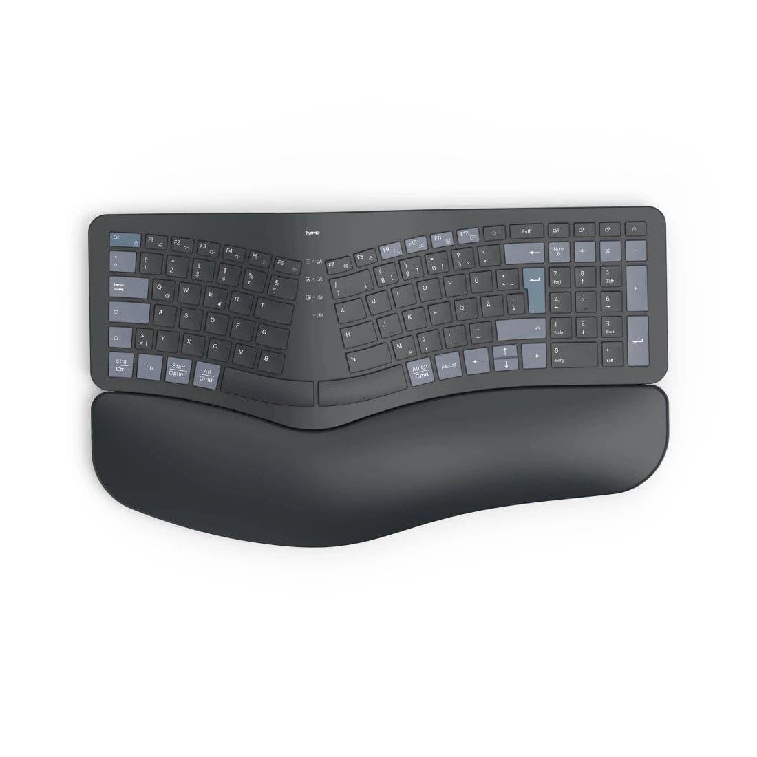 Hama 173071 WK-900 Ergo Heimbüro Tastatur RF Wireless + Bluetooth 2.4 GHz (Schwarz, Blau, Dunkles Grau) 00173071