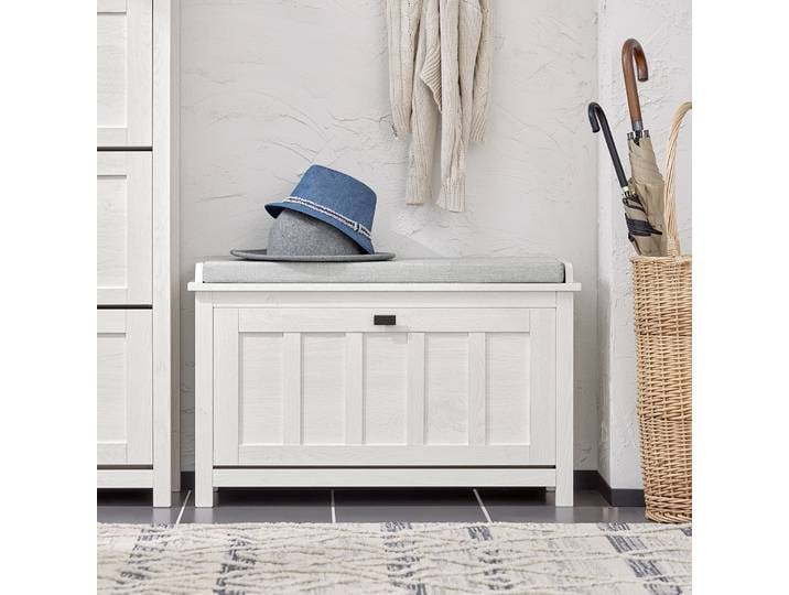 SoBuy FSR161-W coussin de siège banc étagère à chaussures dump à chaussures avec 1 rabat siège commode vintage blanc BHT environ 80x50x30cm