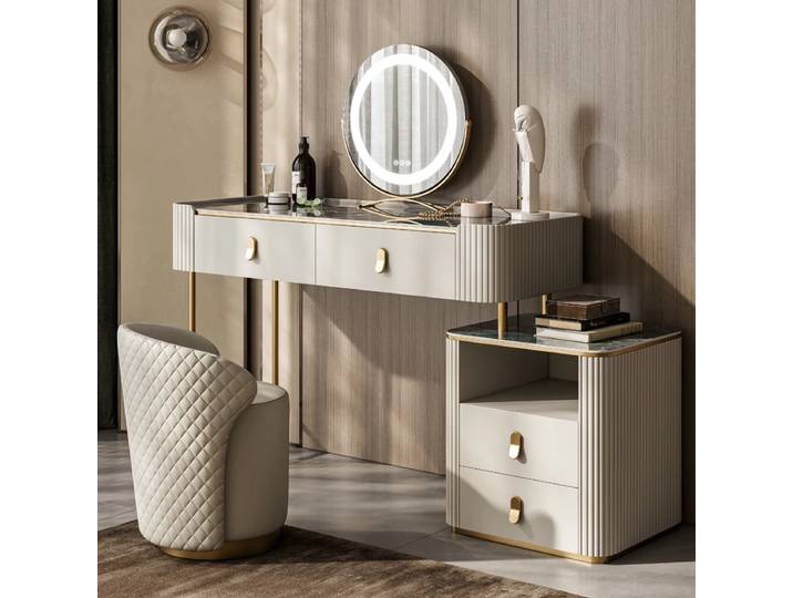 Tables de rangement de luxe modernes, vanité de maquillage, coiffeuse, bureau, articles de toilette, coiffeuse de maquillage éclairée