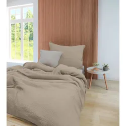 fleuresse Bettwäsche Musselin gefärbt uni Faro Uni 614446-9050 porzellan 200x220 cm + 2x80x80 cm