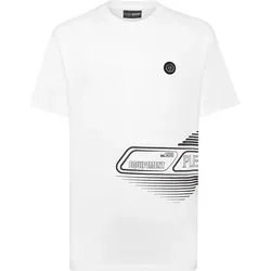 PLEIN SPORT Kurzarm-Rundhals-T-Shirt, Größe S in Weiß 01