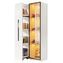 Multifunktionsschrank Vitrine 70x40x160 LED Bücherregal ausziehbar Stauraum Dekoschrank Wohnzimmer Büro Weiß