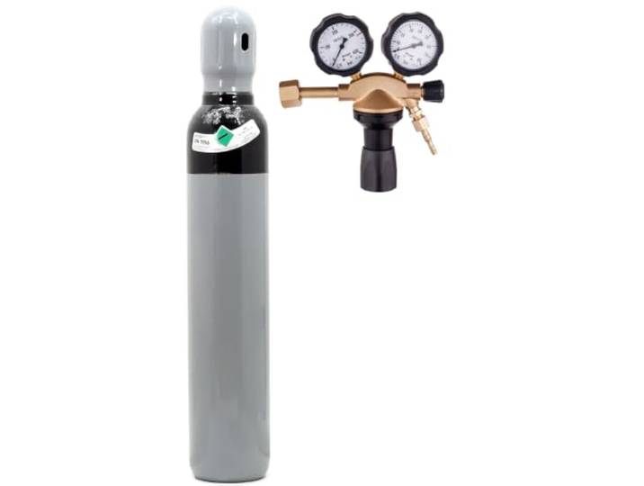 Druckminderer Gasflasche Stickstoff Druckregler - Zestaw Butla HYDROGEN NH5 8L 200 BAR + REDUKTOR AZOT 50 BAR, Manometer - Bestschweissen.de