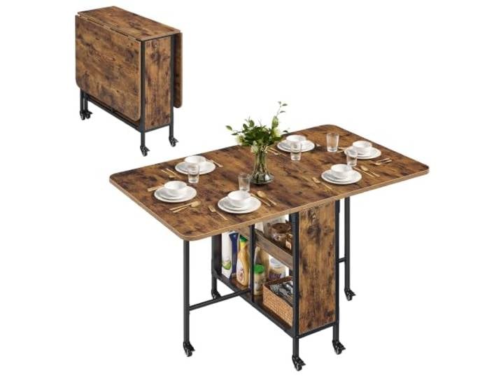 VASAGLE Esstisch, Klappbar, Platzsparend, mit Rollen Tisch Küche Klein, 130 x 75 x 75 cm, 2 Ablagen, Vintagebraun, Barnet Kollektion, KDT888K101