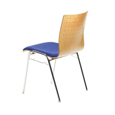 Mayer Sitzmöbel, Stapelstuhl mit Reihenverbinder 2118, gepolstert Stoff Mittelblau
