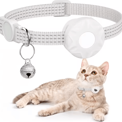 Inspire Curations TrackBell AirTag Cat Collar Reflective Safety Collar With Bell white no Airtag Locator