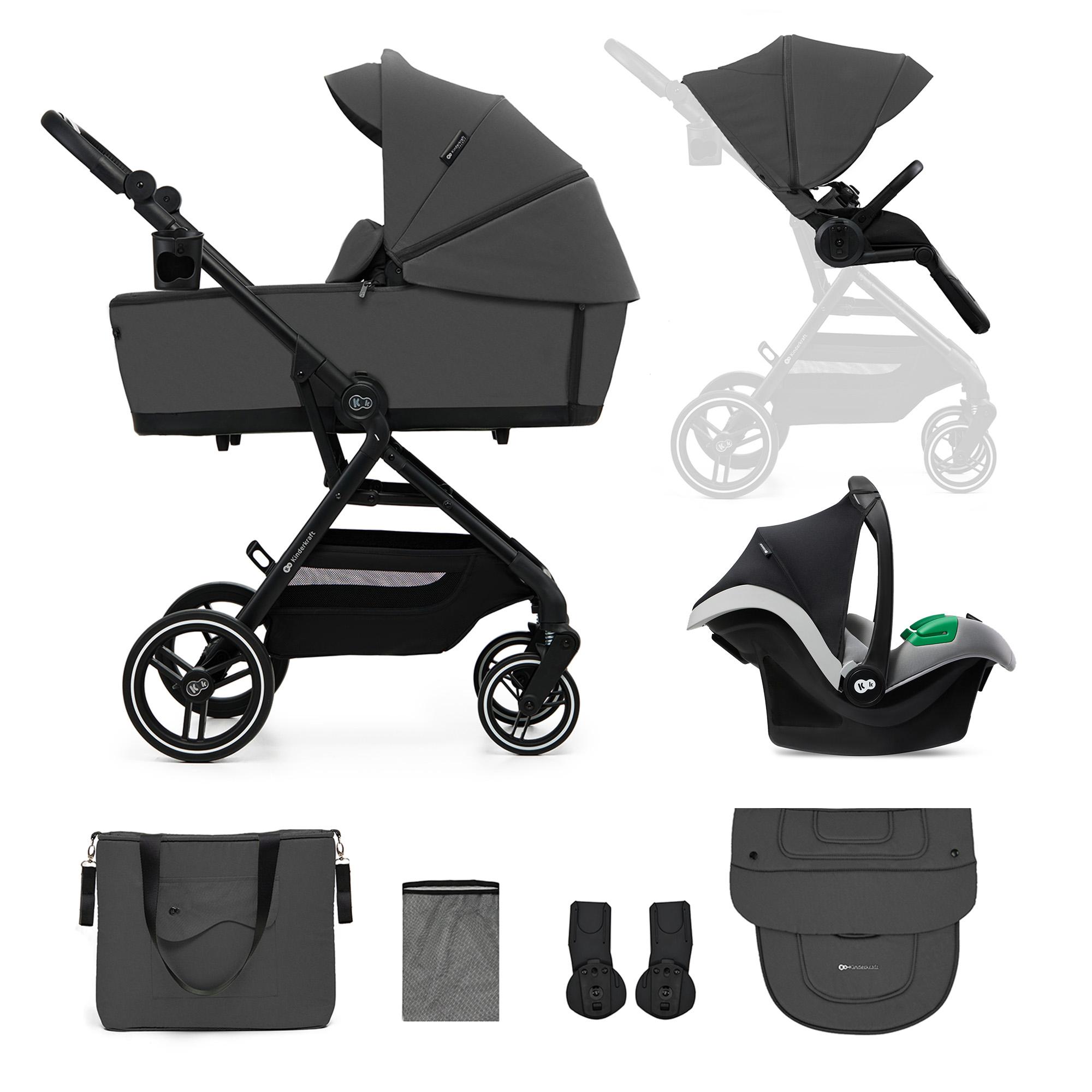 Kinderkraft YOXI Trio passeggino 3-in-1 con seduta reversibile Grigio