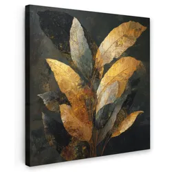 LEINWANDBILD Golden Leaf Komposition - Botanical Luxury Deko Wohnzimmer 20x20 cm