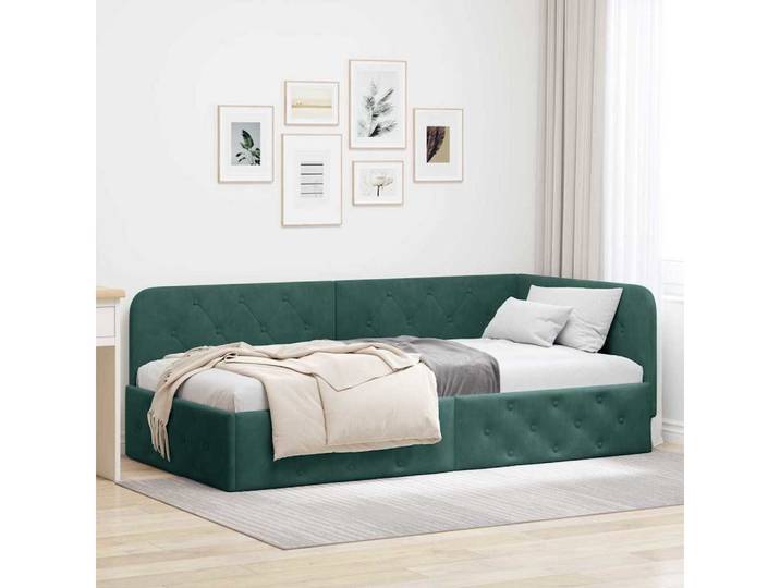 furnicato Bettgestell Eckbettgestell 194 x 94 x 72 cm Dunkelgrün (1-tlg), Umwandelbares Schlafsofa mit umkehrbarer Armlehne für dein Zimmer