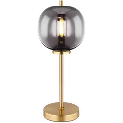 Tischleuchte Glas E14 Nachttischlechte Schlafzimmer Retro Kugellampe Tischlampe Rauchglas, Schalter, Metall messing, E14 Fassung, DxH 18,5x45 cm