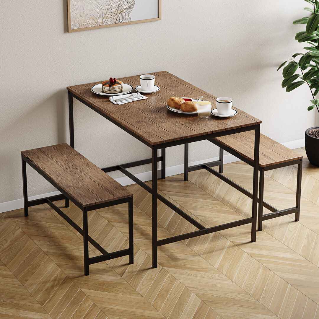 Borough Wharf Abneer 4 -Person Dining Set Black/Dark Wood/Dark Wood 4